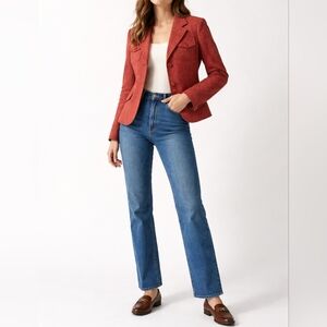 SHARAGANO Wool Silk Blend Tweed Blazer | 6 | Rust Red Flecked | Preppy Tailored